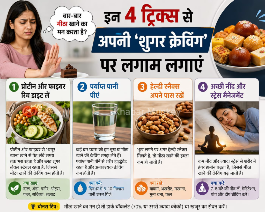 बार-बार मीठा खाने का मन करता है? इन 4 ट्रिक्स से अपनी ‘शुगर क्रेविंग’ पर लगाम लगाएं बार-बार मीठा खाने का मन करता है? इन 4 ट्रिक्स से अपनी ‘शुगर क्रेविंग’ पर लगाम लगाएं